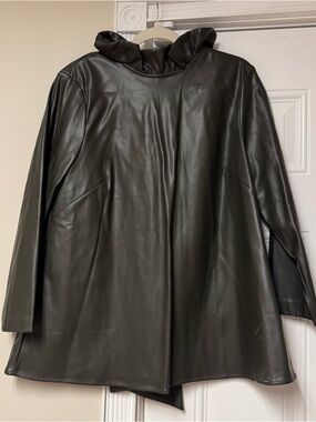 Tuckernuck Faux Leather Blouse in Dark Olive